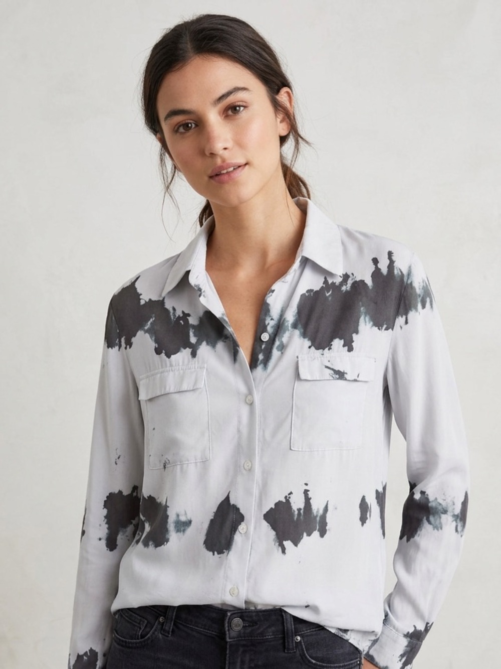 Designer L Tie-Dye Button Down Flowy Edgy Boho Abstract Sustainable Vegan Comfy